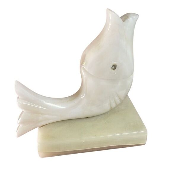 White Carved Alabaster Stone Fish Incense Holder Collectible  Base 4”x2.5”  Vtg - Picture 2 of 12